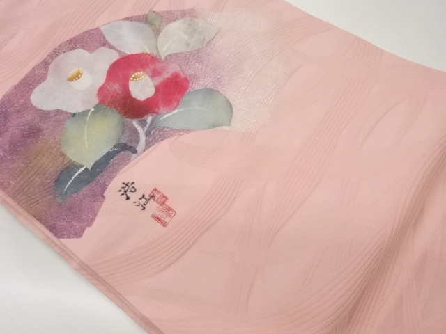 JAPANESE NAGOYA OBI / KINGINSAI / JAPANESE PAPER / CAMELLIA / ARTIST WORK